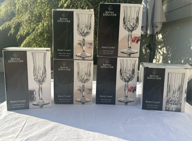 Royal Doulton 'Roma' Crystal Glasses - unused, boxed, with original stickers - Complete set of 24