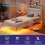 ingle Floating Upholstered Bed Frame with Storage Headboard, White Metal Bed Frame with LED Lights and Charging Station, Heavy Duty Metal Slat Support, Noise Free, No Box Spring Needed Image 4