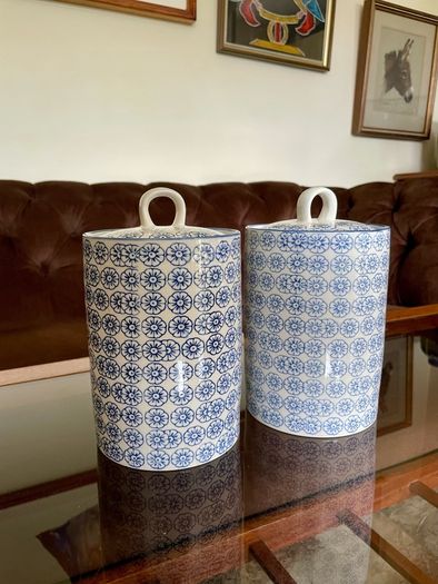 Nicola Spring Hand Printed Kitchen Canisters   Blue and White