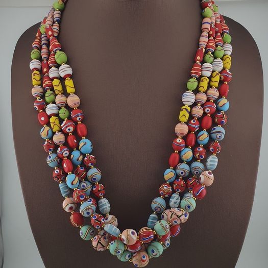 Antique Mix Venetian Style MultiColor Eyes Glass Beads Necklace