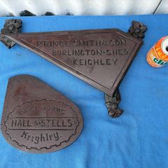 pair of Victorian industrial cast iron name plates