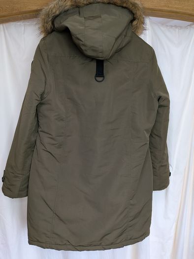 Brave Soul Womens Khaki Hooded Parka Coat Faux Fur Trim Size 12 Outdoor