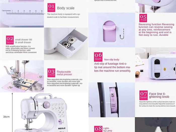 Sewing Machine for beginners with Instructional DVD, 5 Languages Manual, 53 PCS Accessories, 12 Build-in Stitches, 2 Speeds Double Thread (FREE POSTAGE)