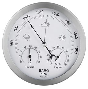 3 in 1 Weather Station for Indoor and Outdoor use, diameter 14 cm , Barometer Thermometer Hygrometer with stainless steel frame