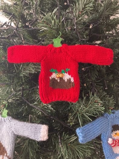 Handknit mini jumpers Xmas tree decorations