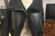 Zara Black Bomber jacket in leather/Shearling