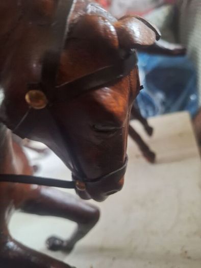 Vintage 1950s/60s Carved Wood wrapped in leather horses