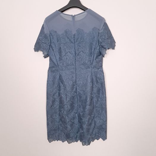 Reiss Slate Blue Textured Scalloped Bodycon Pencil Dress 14UK/42EU