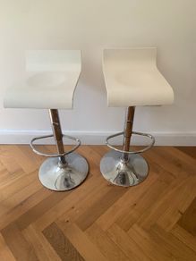 2 x Wooden stools with metallic base