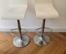 2 x Wooden stools with metallic base