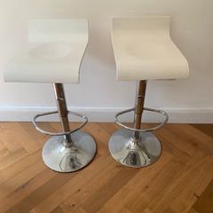 2 x Wooden stools with metallic base