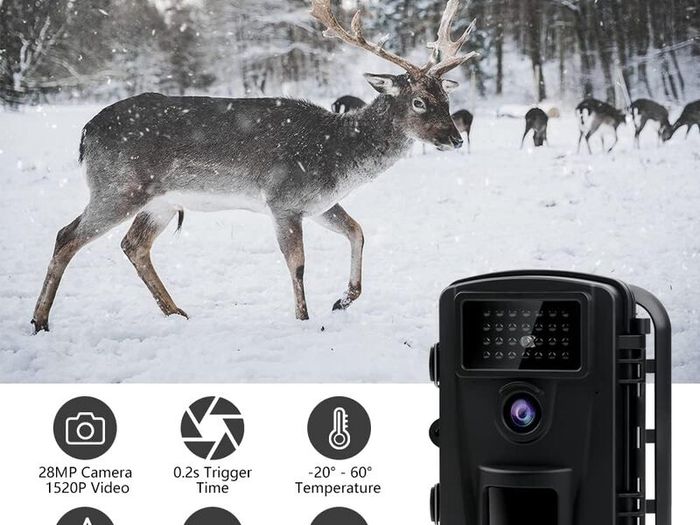 28MP 1520P/2.7K HD Wildlife Camera No Glow 940nm IR LEDs Trail Camera 0.2s Trigger Speed Game Camera Night Vision up to 65ft/20m and IP66 Waterproof Hunting Camera with 32G SD Card