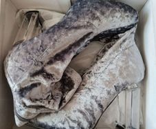 Grey crushed velvet sock boots