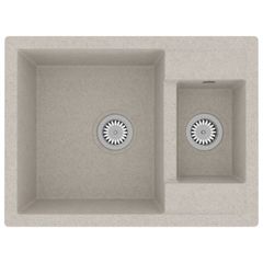 Kitchen Sink with Overflow Hole Double Basins Beige Granite