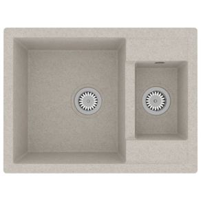 Kitchen Sink with Overflow Hole Double Basins Beige Granite