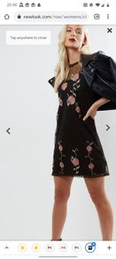 New Look black floral embroidered mesh overlay dress size UK14 EU42 Postage included