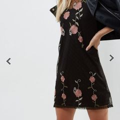 New Look black floral embroidered mesh overlay dress size UK14 EU42 Postage included