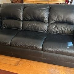 Black Leather Style Three-Seater Sofa