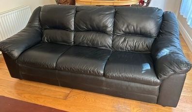 Black Leather Style Three-Seater Sofa