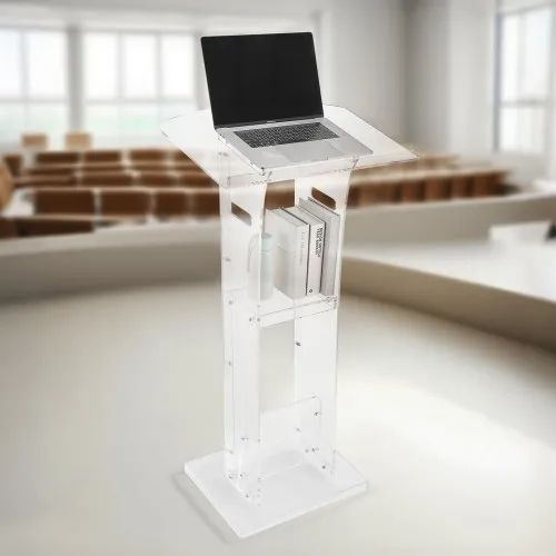Podium Stand, 1100 mm Acrylic Lectern, Portable Laptop Desk with Wide Reading Surface and Storage Shelf, Book Stopper, Floor-Standing, for Classroom