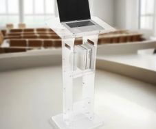 Podium Stand, 1100 mm Acrylic Lectern, Portable Laptop Desk with Wide Reading Surface and Storage Shelf, Book Stopper, Floor-Standing, for Classroom