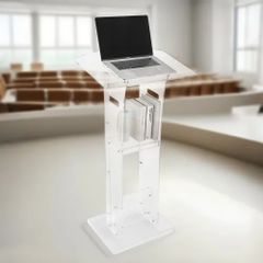 Podium Stand, 1100 mm Acrylic Lectern, Portable Laptop Desk with Wide Reading Surface and Storage Shelf, Book Stopper, Floor-Standing, for Classroom