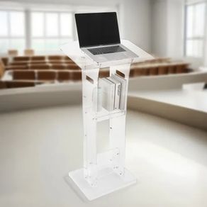 Podium Stand, 1100 mm Acrylic Lectern, Portable Laptop Desk with Wide Reading Surface and Storage Shelf, Book Stopper, Floor-Standing, for Classroom