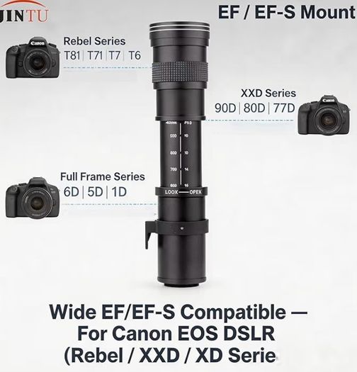 Telephoto Lens Manual Zoom For Canon Ef Mount Slr Cameras T7i T6 T6i T6s T7 T8i T3i, T4i, T5, T5i, Sl3 Sl2 Sl1 4000d 1500d 2000d 80d 90d 5d 6d 7d Ii 60d 750d 650d Sl3, 5d, 5d Iv