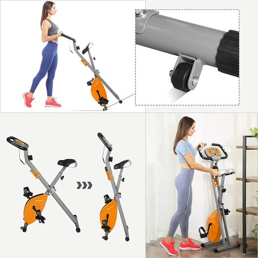 _X Bike, Exercise Bike, Fitness Bike, Foldable Fitness Bike, 8 Magnetic Resistance Settings, Floor Mat, Pulse Measurement, Mobile Phone Holder, Load Capacity 100 kg