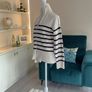 Zara Ladies Beige and Navy Striped Cardigan Image 9