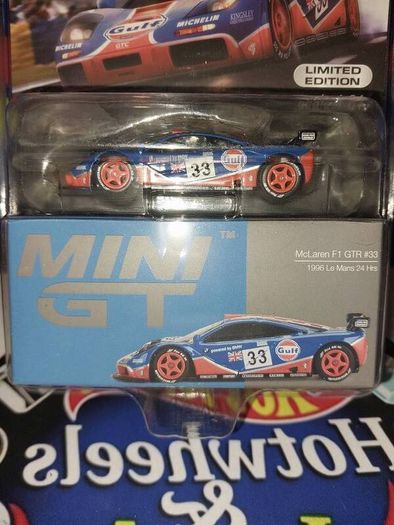 Mini GT 1:64 scale diecast model of the McLaren F1 GTR #33 1996 Le Man's 24 Hour Gulf Livery Exclusive Limited Edition Die-cast Model Car