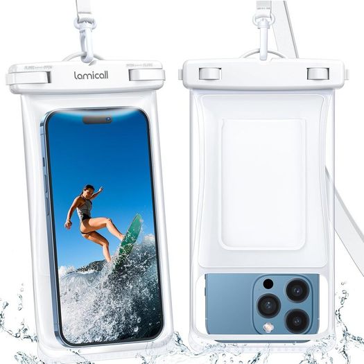 Lamicall Floating Waterproof Phone Pouch - [3D Seamless Body] IPX8 Waterproof Phone Case for Swimming Underwater Dry Bag with Lanyard for iPhone 17 16 15 14 13 12 Series, Samsung S23 [2 Pack] - White