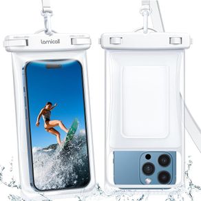Lamicall Floating Waterproof Phone Pouch - [3D Seamless Body] IPX8 Waterproof Phone Case for Swimming Underwater Dry Bag with Lanyard for iPhone 17 16 15 14 13 12 Series, Samsung S23 [2 Pack] - White