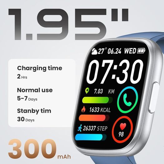 Smart Watch for Men Women Answer/Make Call, 1.95" HD Screen Fitness Watch with Heart Rate/Sleep/Stress Monitor, Smartwatch with 110+ Sport Modes, IP68 Waterproof Activity Tracker for Android iOS, Blue