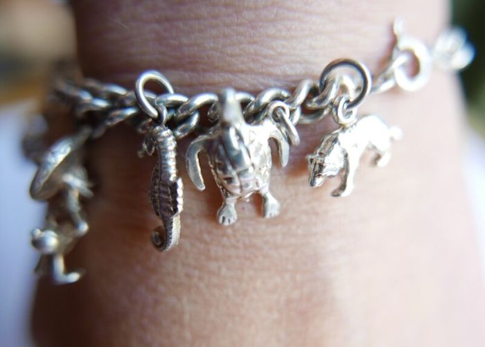 Vintage Heavy Sterling Silver Charm Bracelet length 7" - 37,9g