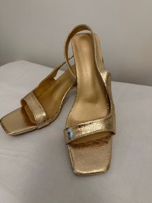 Gold Low Heel Sandals Label Size 43 (Fits EU 41)