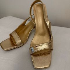 Gold Low Heel Sandals Label Size 43 (Fits EU 41)