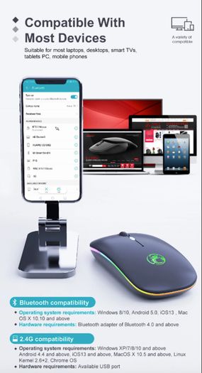 I-Mice 2-mode Rechargeable Wireless Bluetooth Ultra Slim Backlit Mouse.