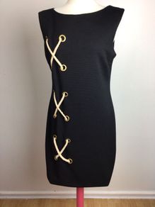 Savida black sleeveless textured dress with rope criss cross design size 14 includes postage