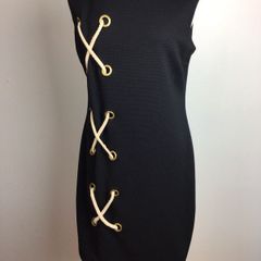 Savida black sleeveless textured dress with rope criss cross design size 14 includes postage