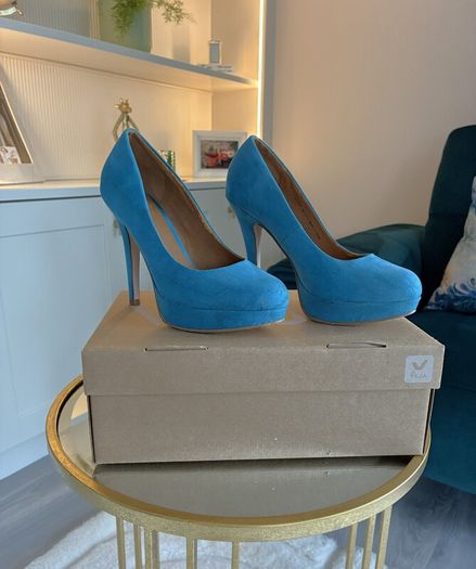 Dorothy Perkins Turquoise Faux-Suede Platform Court Shoes Size: UK 4 / EU 37