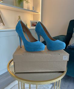 Dorothy Perkins Turquoise Faux-suede Platform Court Shoes Size UK 4 / EU 37