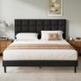 Double Bed Frame, Easy Assembly, Sturdy Wooden Slat Support, Upholstered Platform with Headboard, No Box Spring Needed, White Double Bed 135 x 190 Image 3