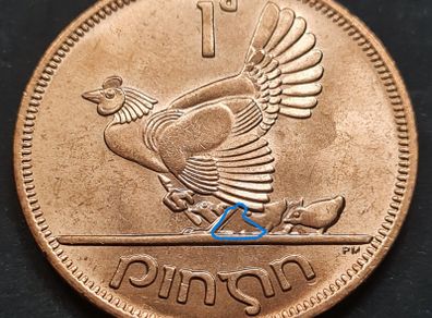 Excellent Chickless BU Ireland 1968 1d Penny Missing Chick Variety Error coin.
