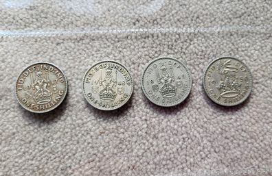 4 George VI shillings 1948-1951.