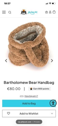 New JELLYCAT Bartholomew Bear Handbag