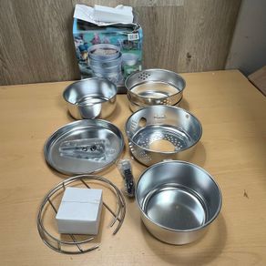 Vintage Camping Cook Set - Pans, Steamer, Stove & Handle