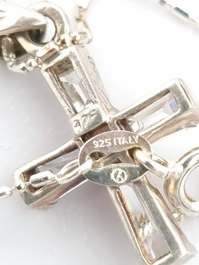 Sterling Silver CZ Cross Necklace On 925 Italian Chain