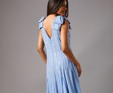 Petite Bow Shoulder Embellished Midi Dress