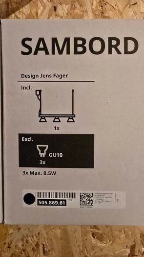 IKEA SAMBORD Pendant Light / Ceiling Rail with 3 Spotlights - Black (505.869.61)